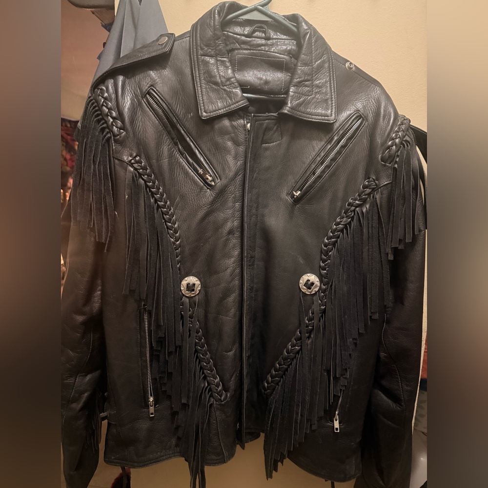 Black Leather Fringe Jacket